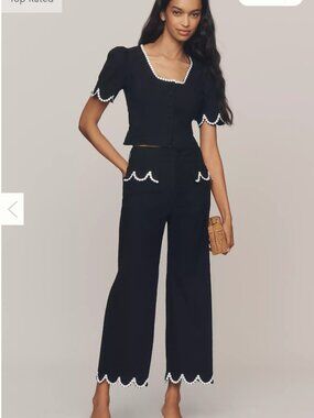 Anthropologie NWT The Colette Scalloped Crop Wide-Leg Pants by Maeve